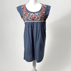 THML Florence Embroidered Yoke Shift Dress – Size M – 🌼🧺🌿🌻🌺🍂